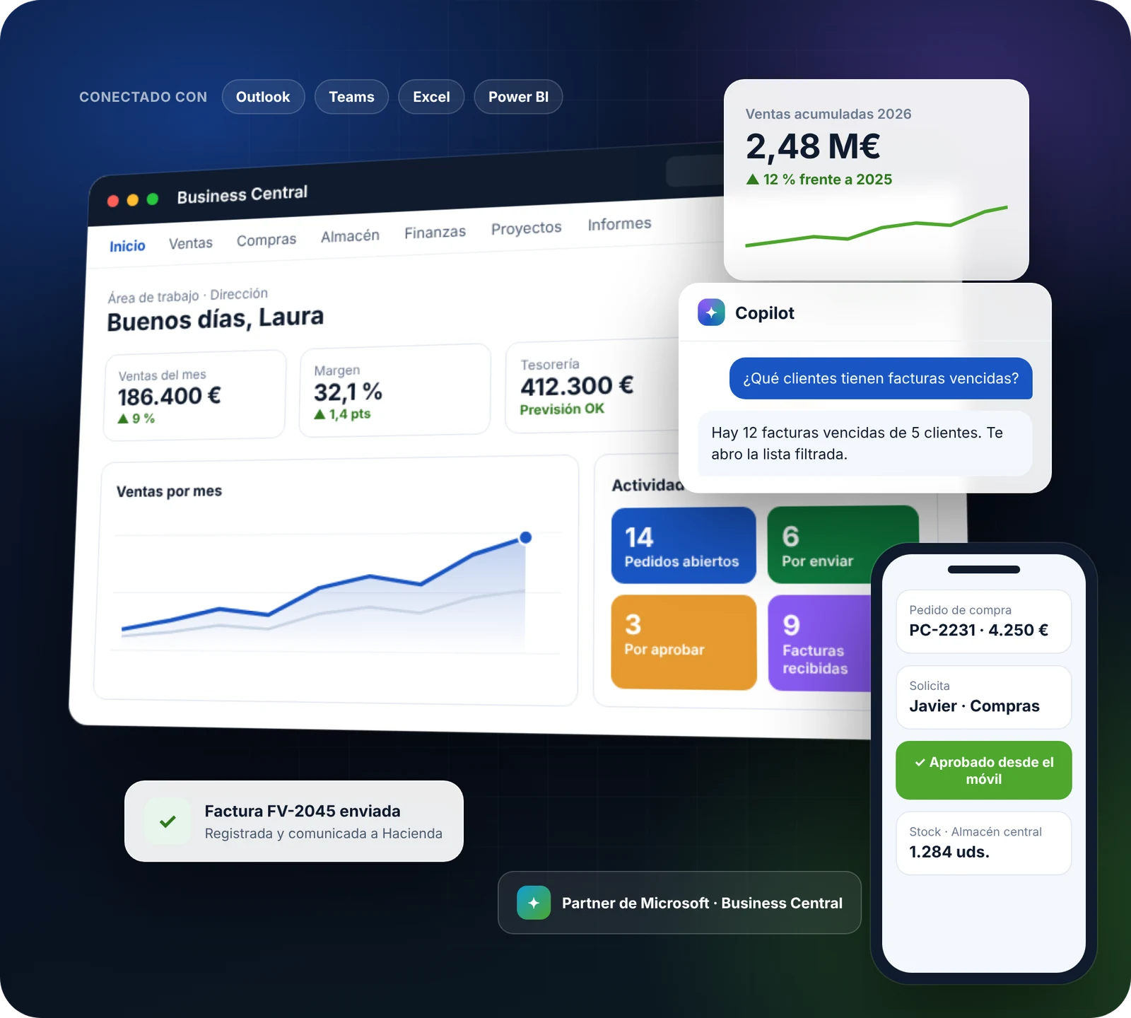 Microsoft Dynamics 365 Business Central: área de trabajo, Copilot y app móvil