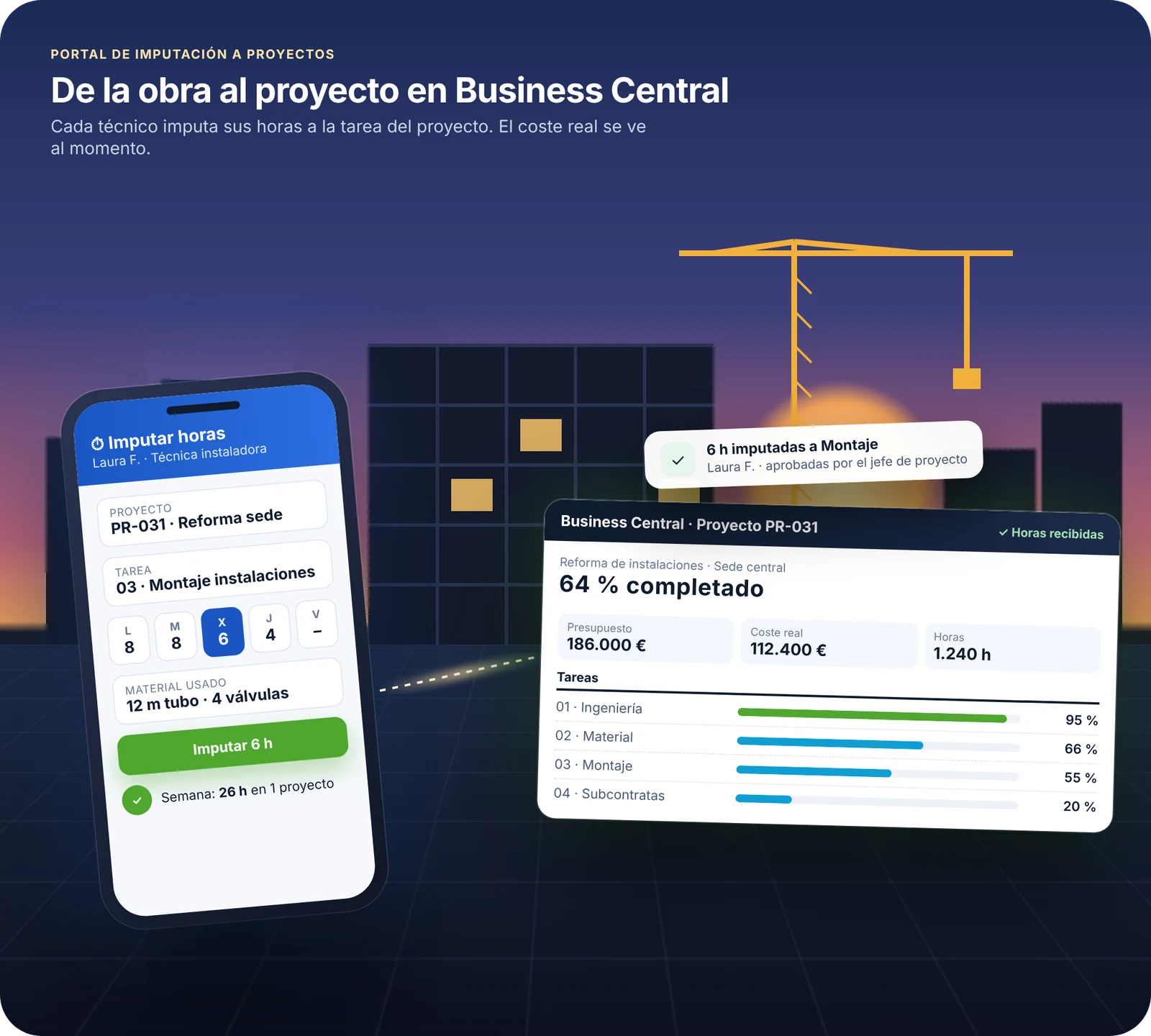 Portal de imputación de horas a proyectos conectado con Business Central